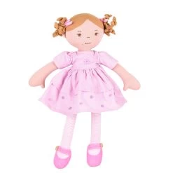 Bonikka Rag Doll - Amelia With Light Brown Hair & Pink Linen Dress