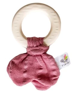 Tikiri Rubber Teether With Dusty Pink Muslin Tie