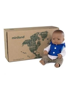Miniland Doll Latin American Boy 32cm Boxed With Outfit | Anatomically Correct Baby Doll