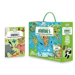 Sassi Junior | Travel, Learn & Explore Animals Endangered Species Of The Planet Book & Jigsaw Puzzle 205pc